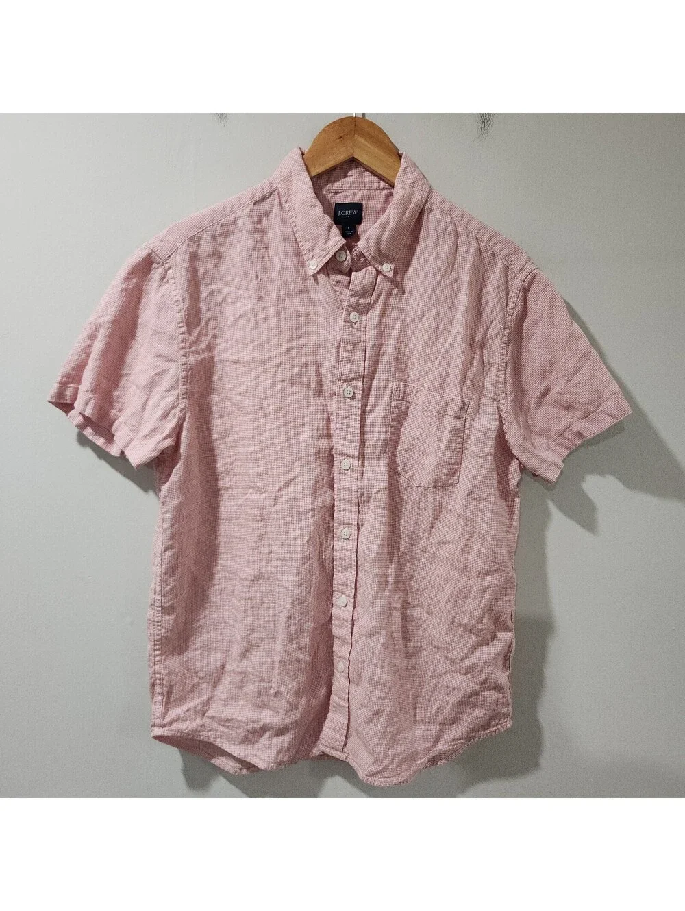 J Crew 100% Linen Plaid Gingham Button Up Shirt Summer Beach Casual Preppy Large